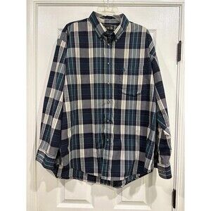 Knights of Round Table Plaid Button Shirt Mens L Blue Green Long Sleeve
